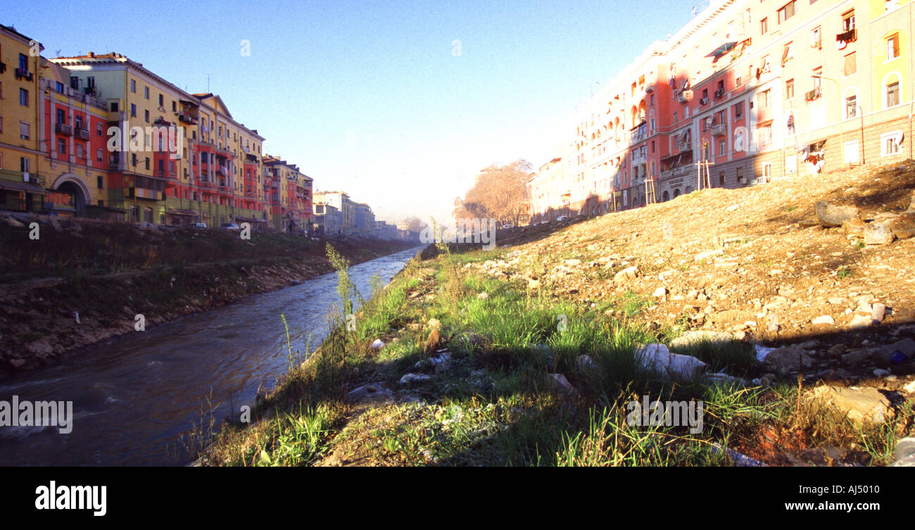 Polluted River Drini Tirana Albania Balkans Stock Photo