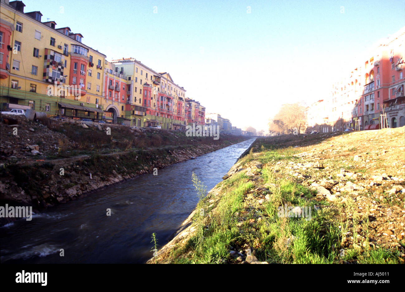 Polluted River Drini Tirana Albania Balkans Stock Photo