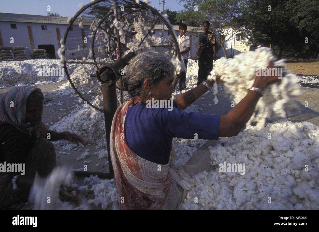 Cotton being milled in Warangal India Stock Photo
