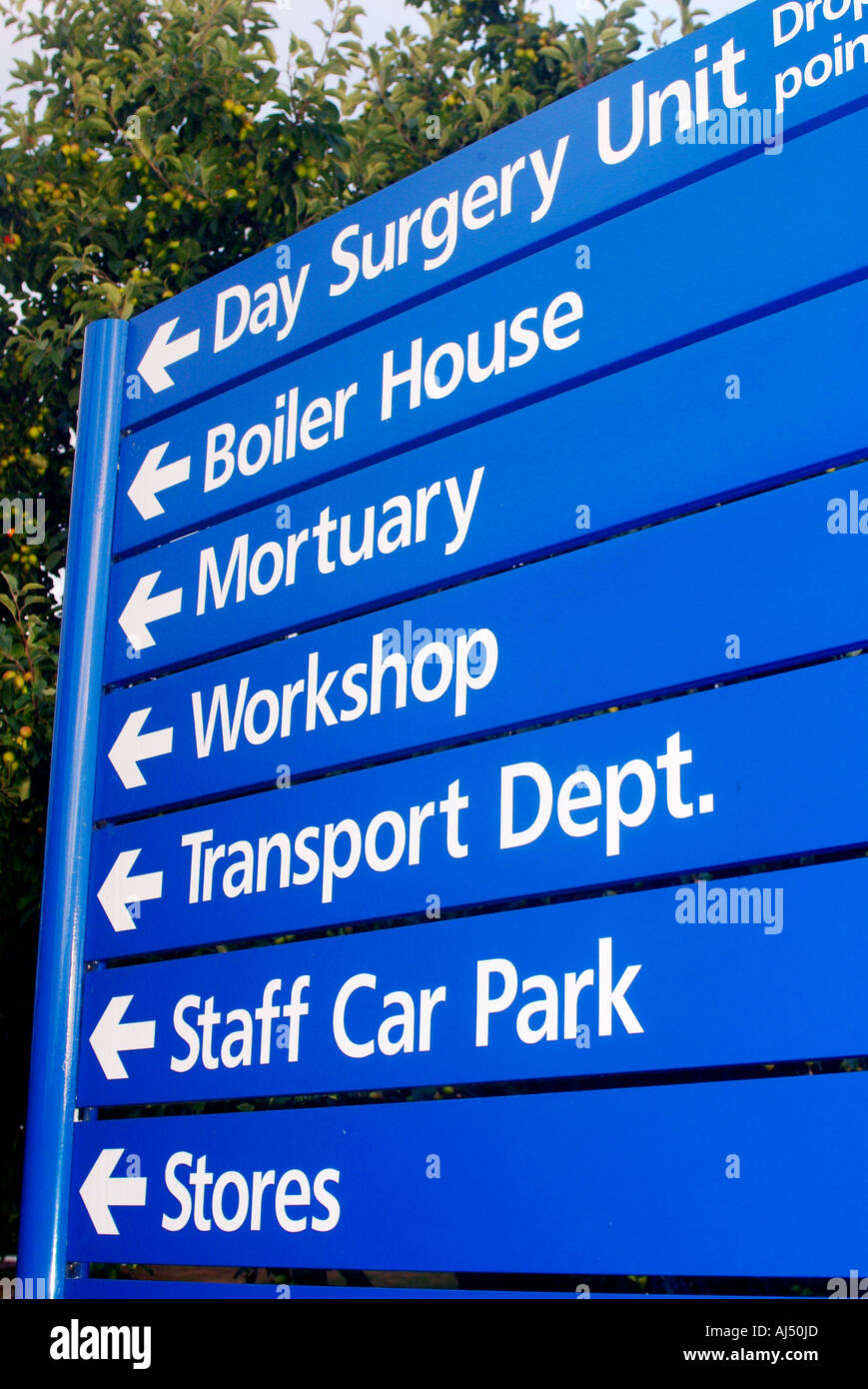 Hospital directions board directing patients to various clinical