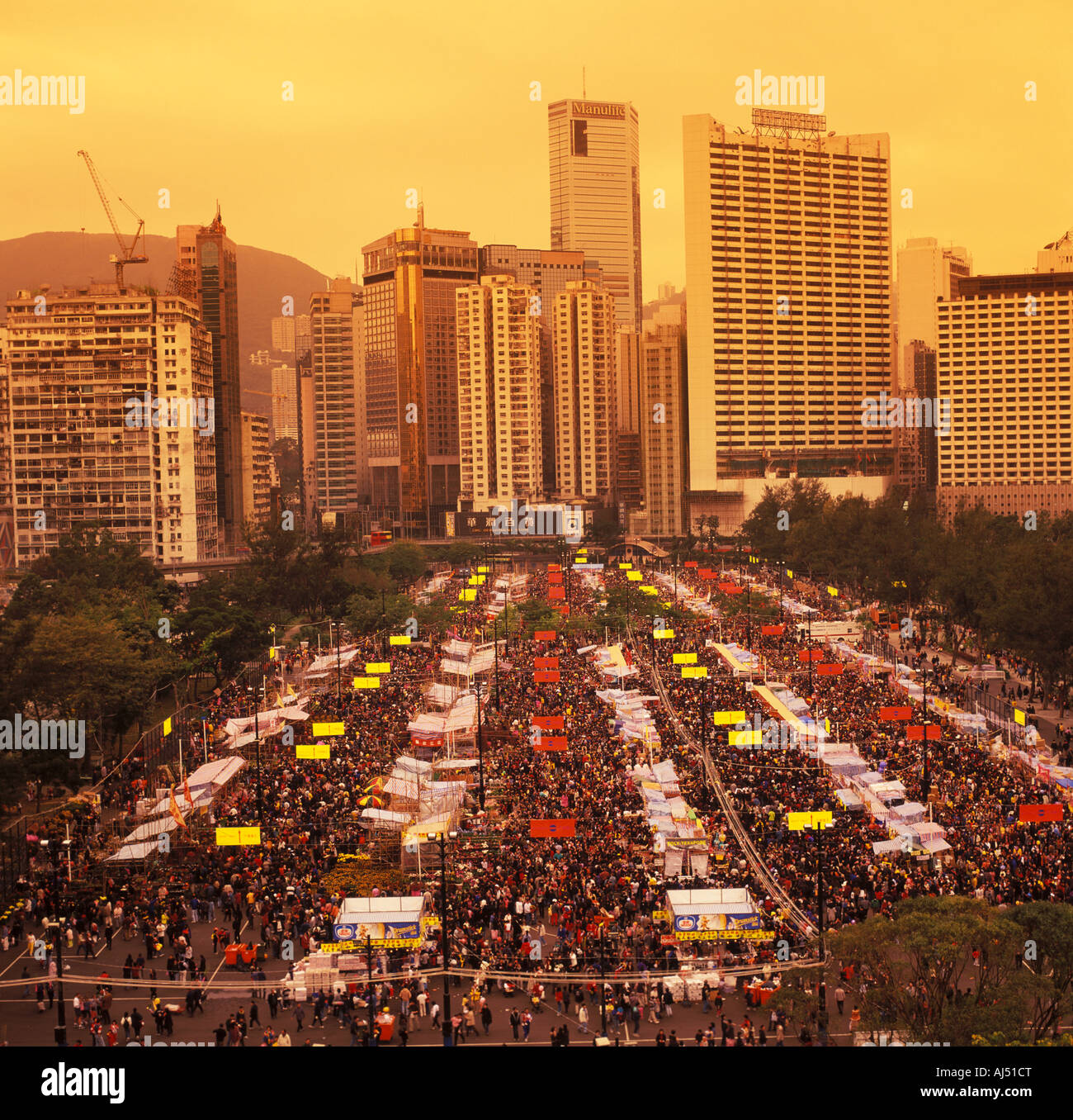 Aerial view of flower market during Chinese New Year Eve, Causeway Bay