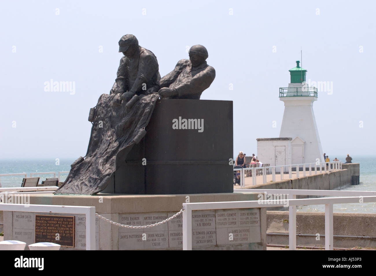 The Fisherman's Memorial statue on Lake Erie Stock Photo