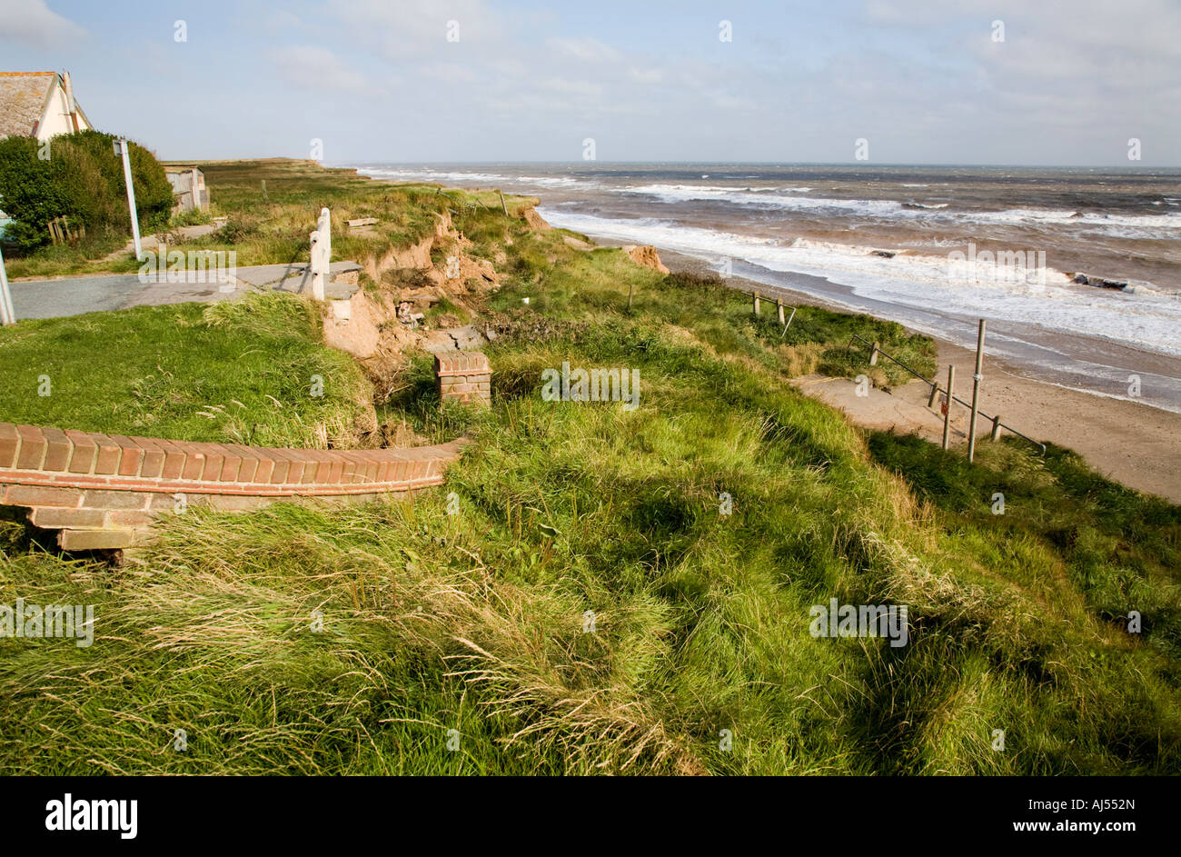 Erosion along the North Sea coastline at Aldbrough, Yorkshire, UK. Stock Photo