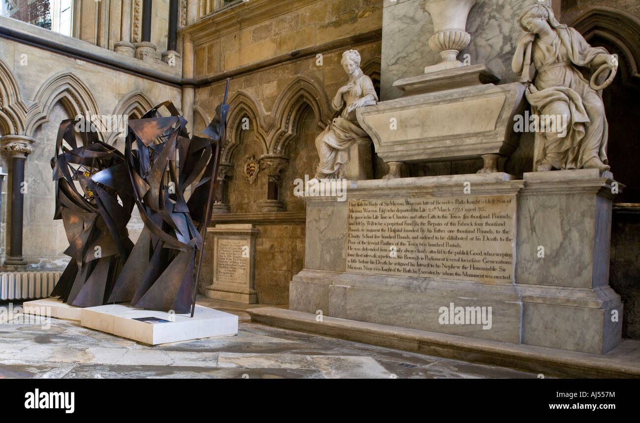 The Helen Whittaker sculpture of two pilgrims at Beverley Minster, Yorkshire, UK. Stock Photo