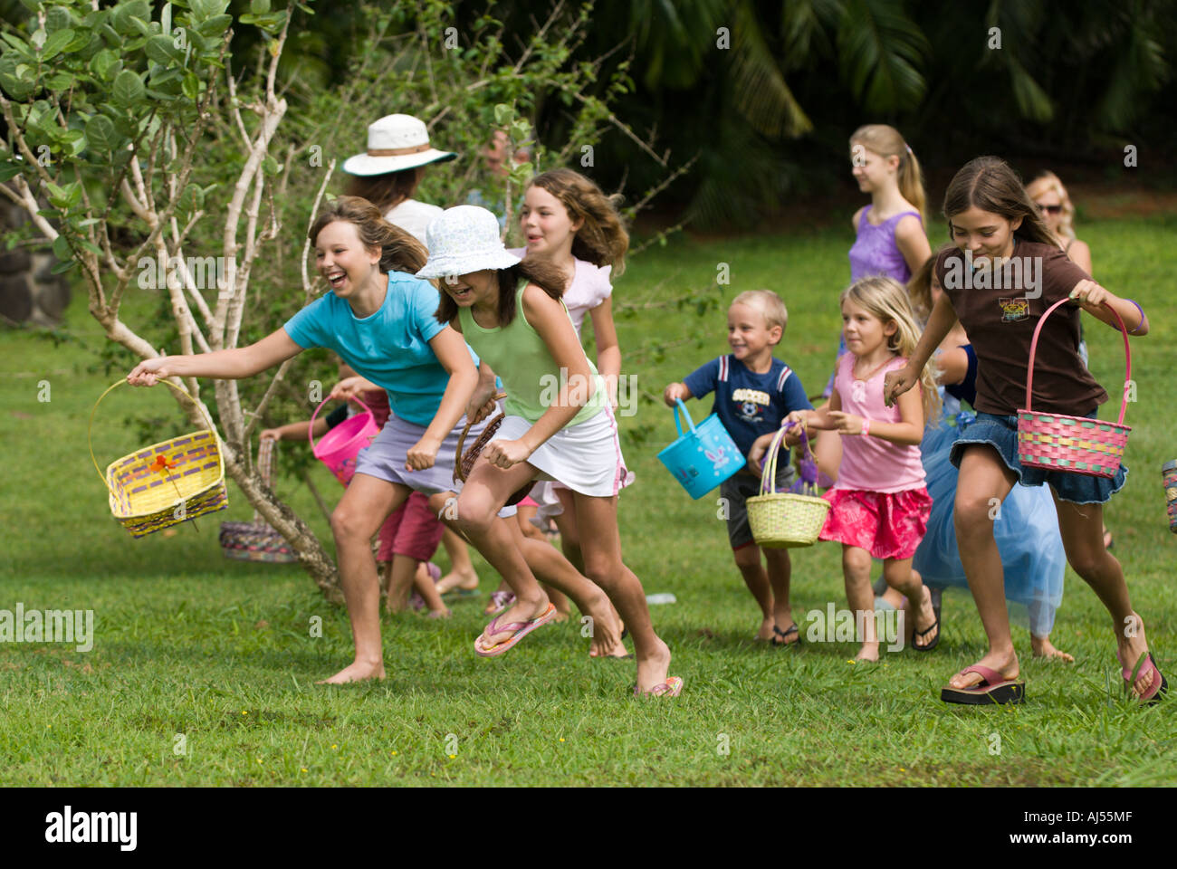 Children at Easter Egg Hunt, Kauai, Hawaii Stock Photo Alamy