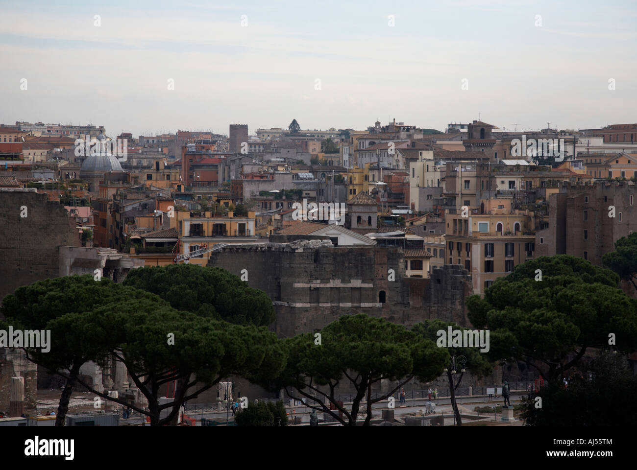 Looking out over the forum of agustus over rooftops in Rome Lazio Italy Stock Photo