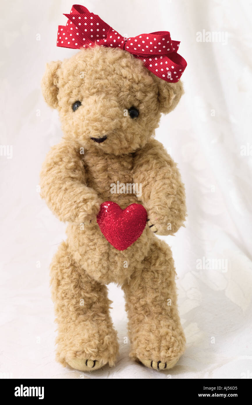 Valentine Bear with Heart Stock Photo