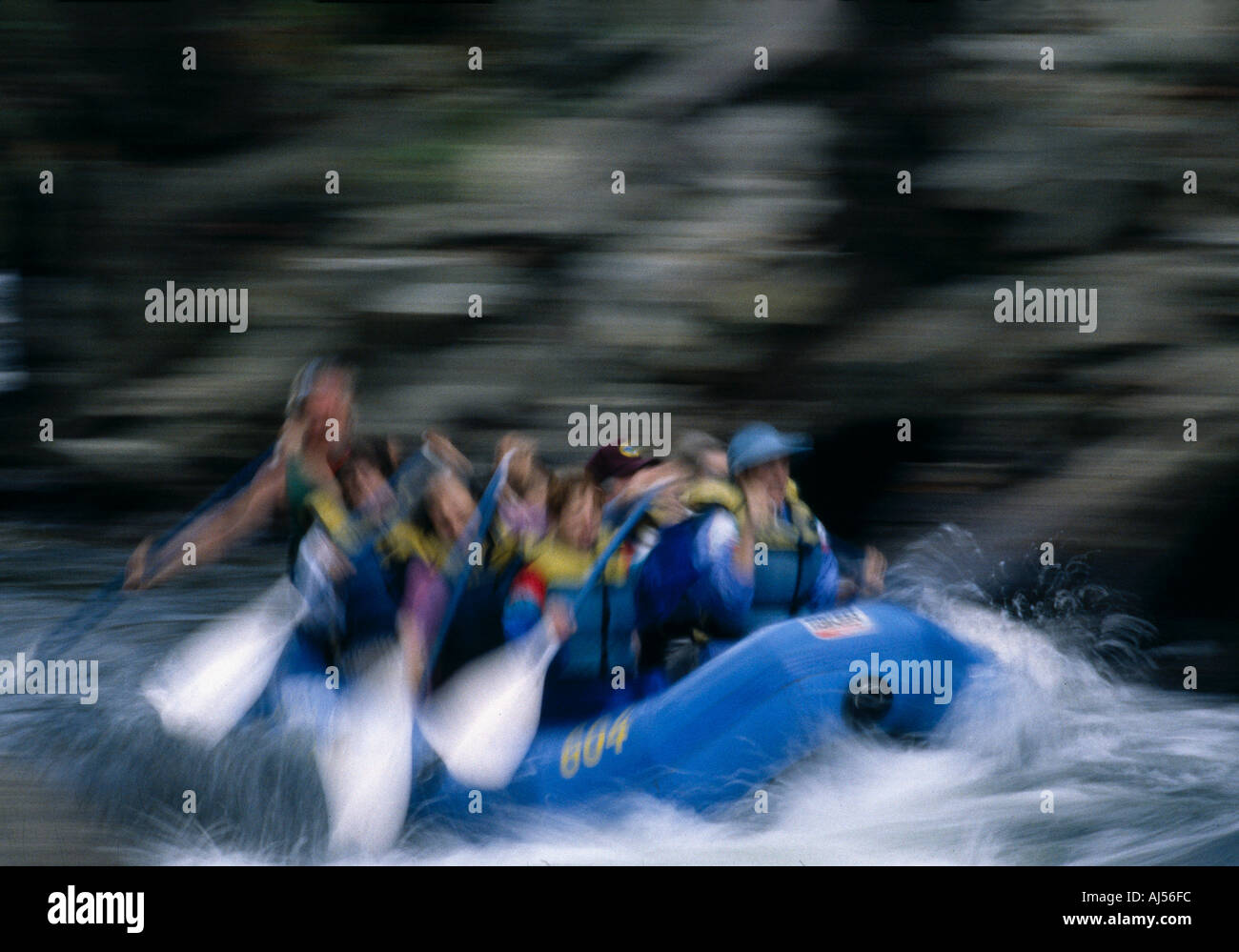NC Nantahala Nat Forest people whitewater rafting blurred motion Stock