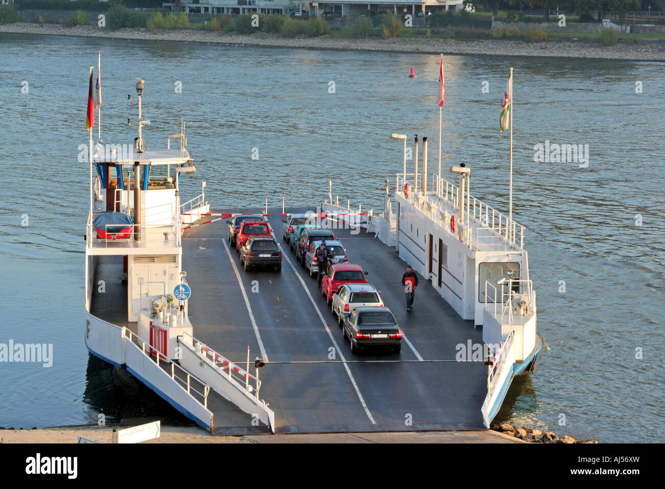 car ferry across the River Rhine at Remagen to Linz Rhineland Palatinate Germany Europe Stock Photo