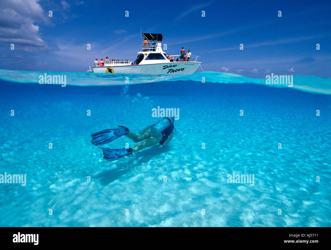 Turks Caicos Providenciales woman with scuba gear swims towards dive
