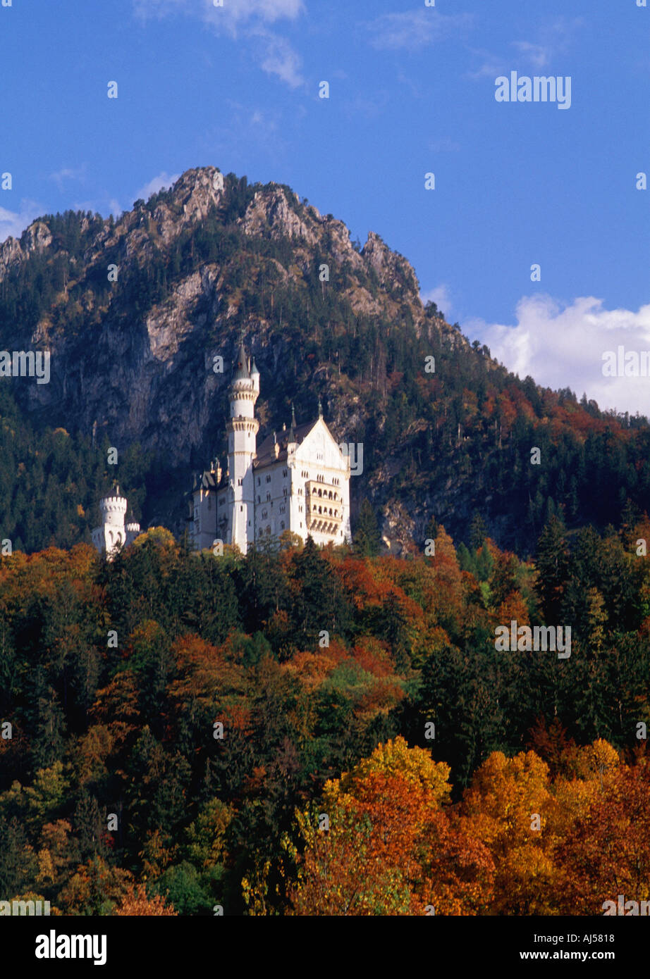 Bavarian Alps and Neuschwanstein Castle in Germany Stock Photo