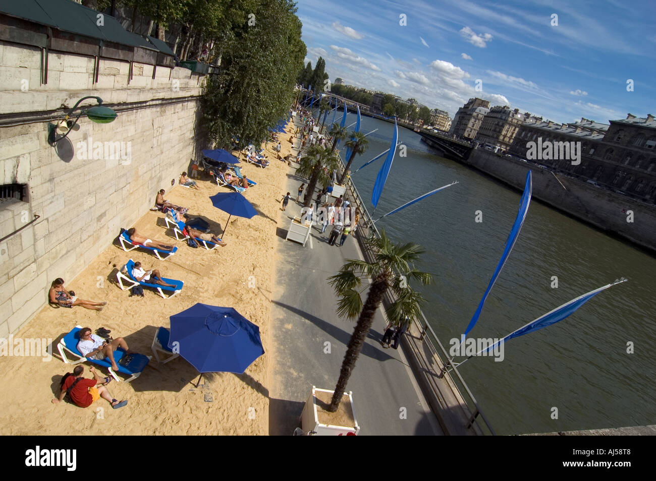 People enjoying the artificial beach during the summer "Paris Plage