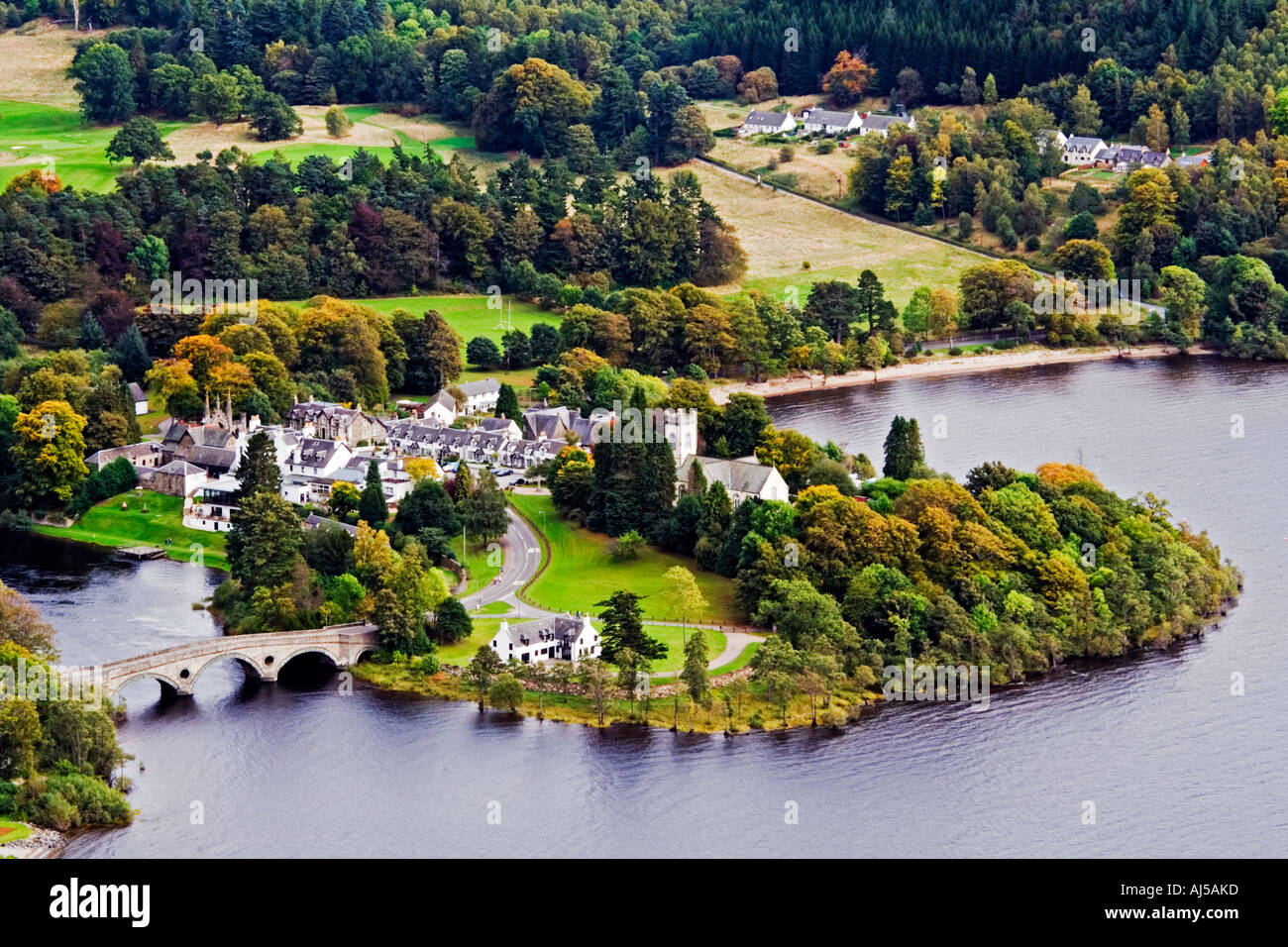 A view of Kenmore and Loch Tay from Drummond hill, Perth and Kinross, Scotland. Stock Photo