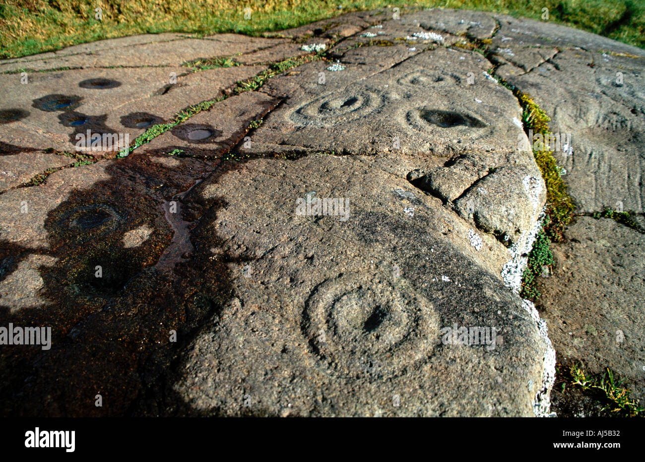 Baluachraig carvings cup and ring markings Stock Photo
