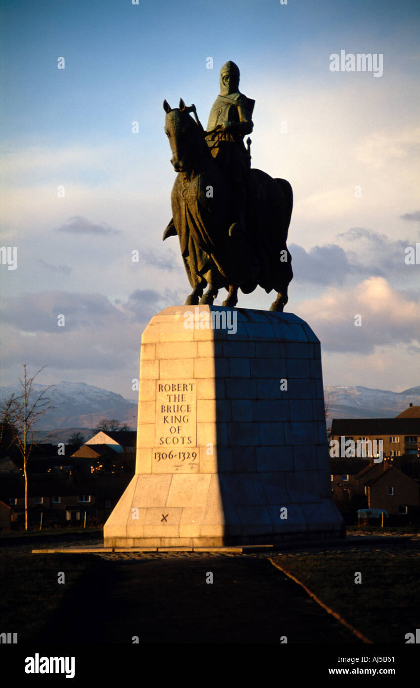 Equestrian statue of King Robert the Bruce on the spot where he won his victory over the English at the Battle of Bannockburn. Stock Photo