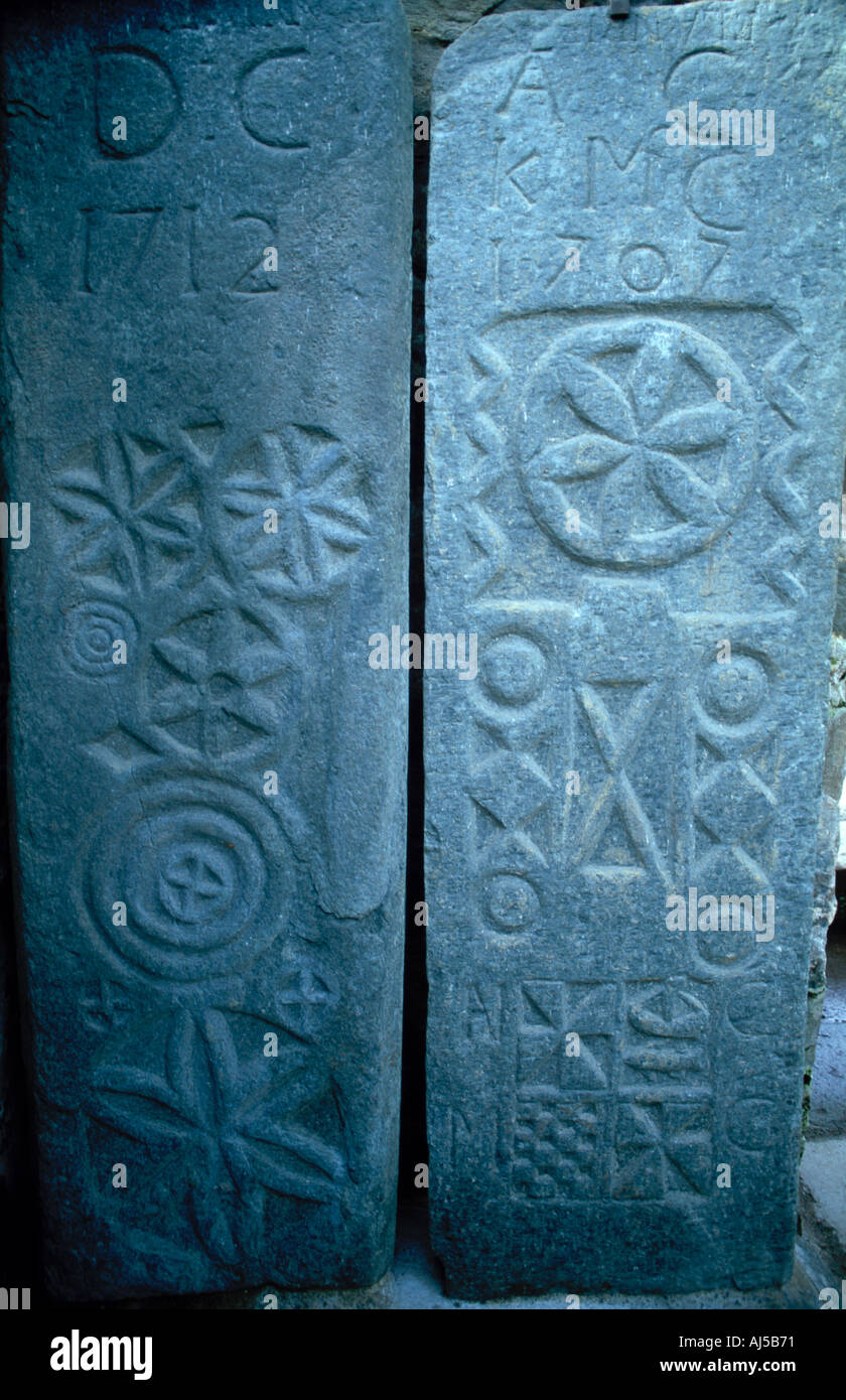 Celtic stone carvings on headstones Stock Photo