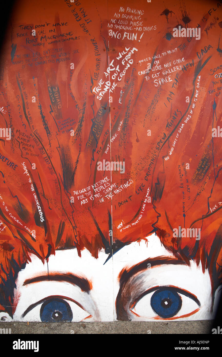 Graffiti mural of woman with red hair in Port Macquarie New South Wales NSW Australia Stock Photo