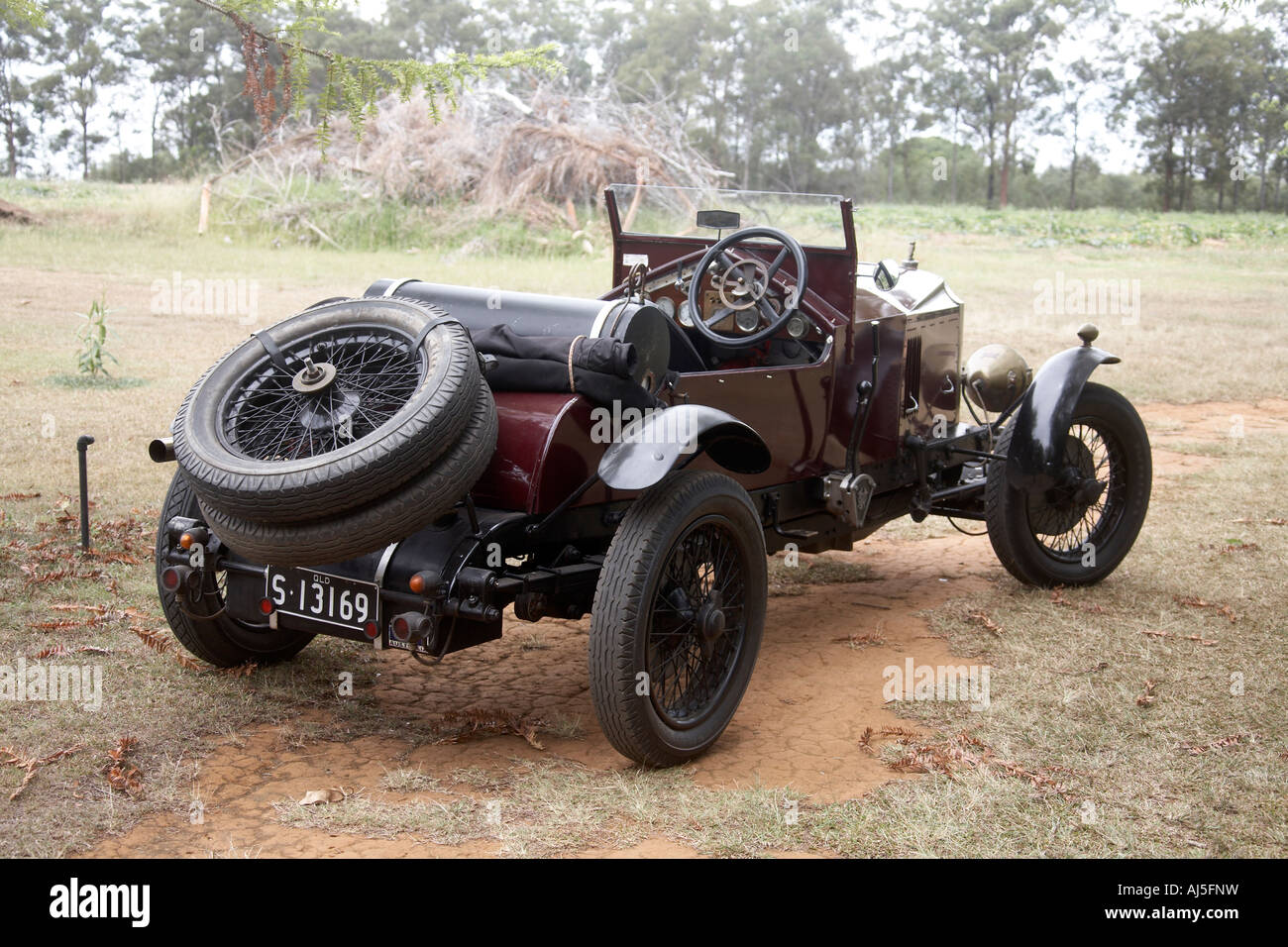 Old vintage Vauxhall motor car on dirt track outdoors in Queensland QLD Australia Stock Photo
