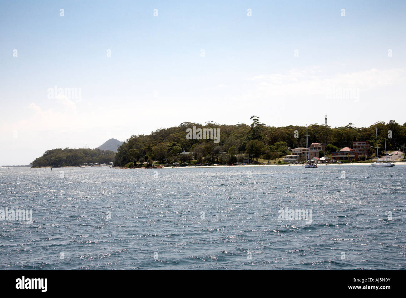 Town of Nelson Bay from across water in Port Stephens New South Wales NSW Australia Stock Photo