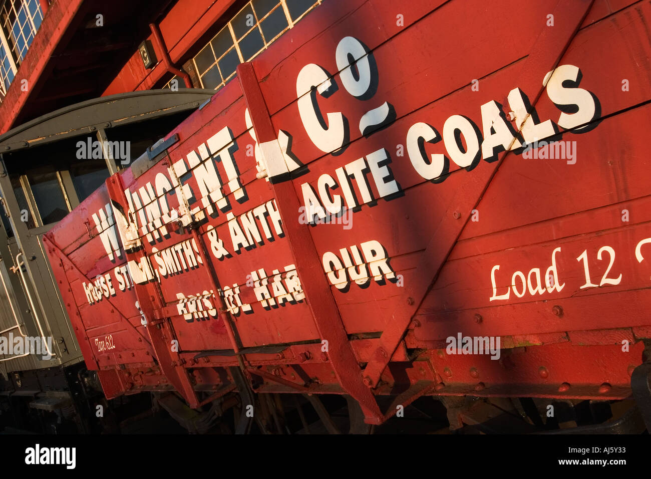 Bright Red Railway Coal Wagon at the Industrial Museum in Bristol England Stock Photo