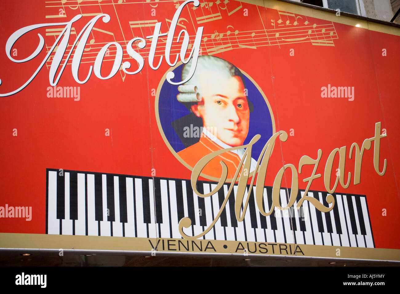 Signboard of a Mozart Souvenir shop at Kaerntner Strasse Vienna Austria