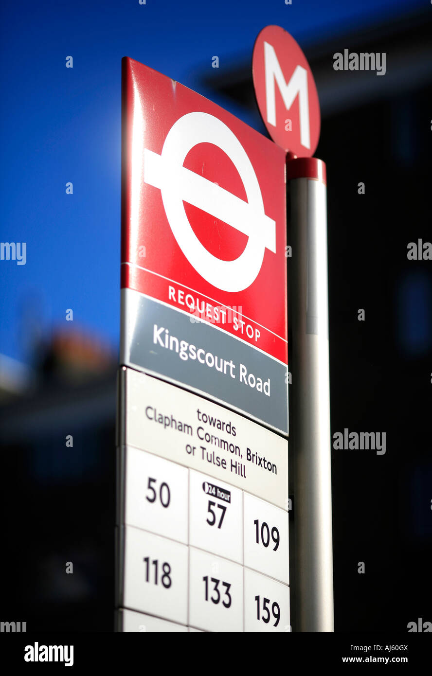 london bus stop sign with bus numbers Stock Photo - Alamy