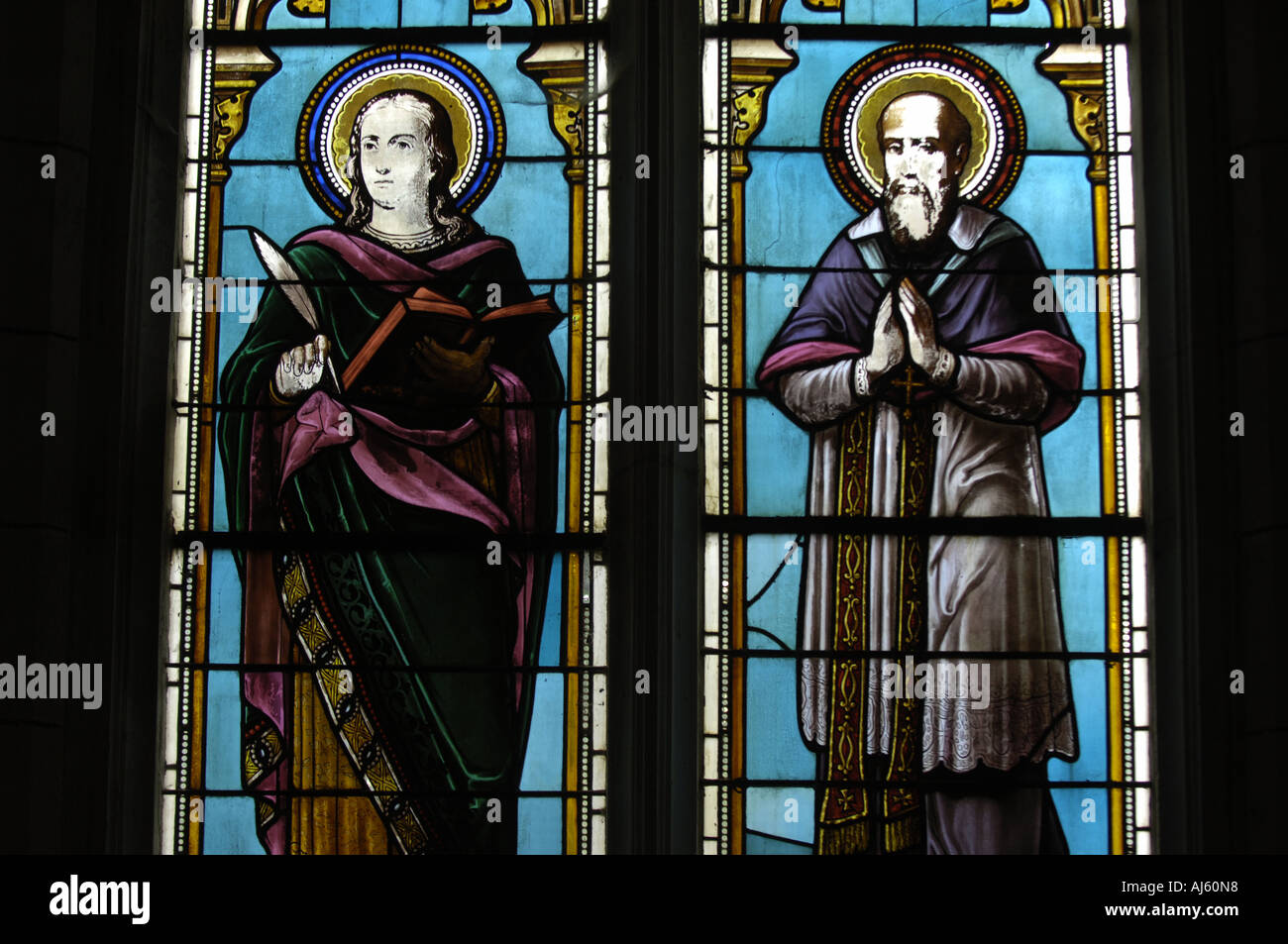 saints figures halos mary man two blue old fashioned holy fouras