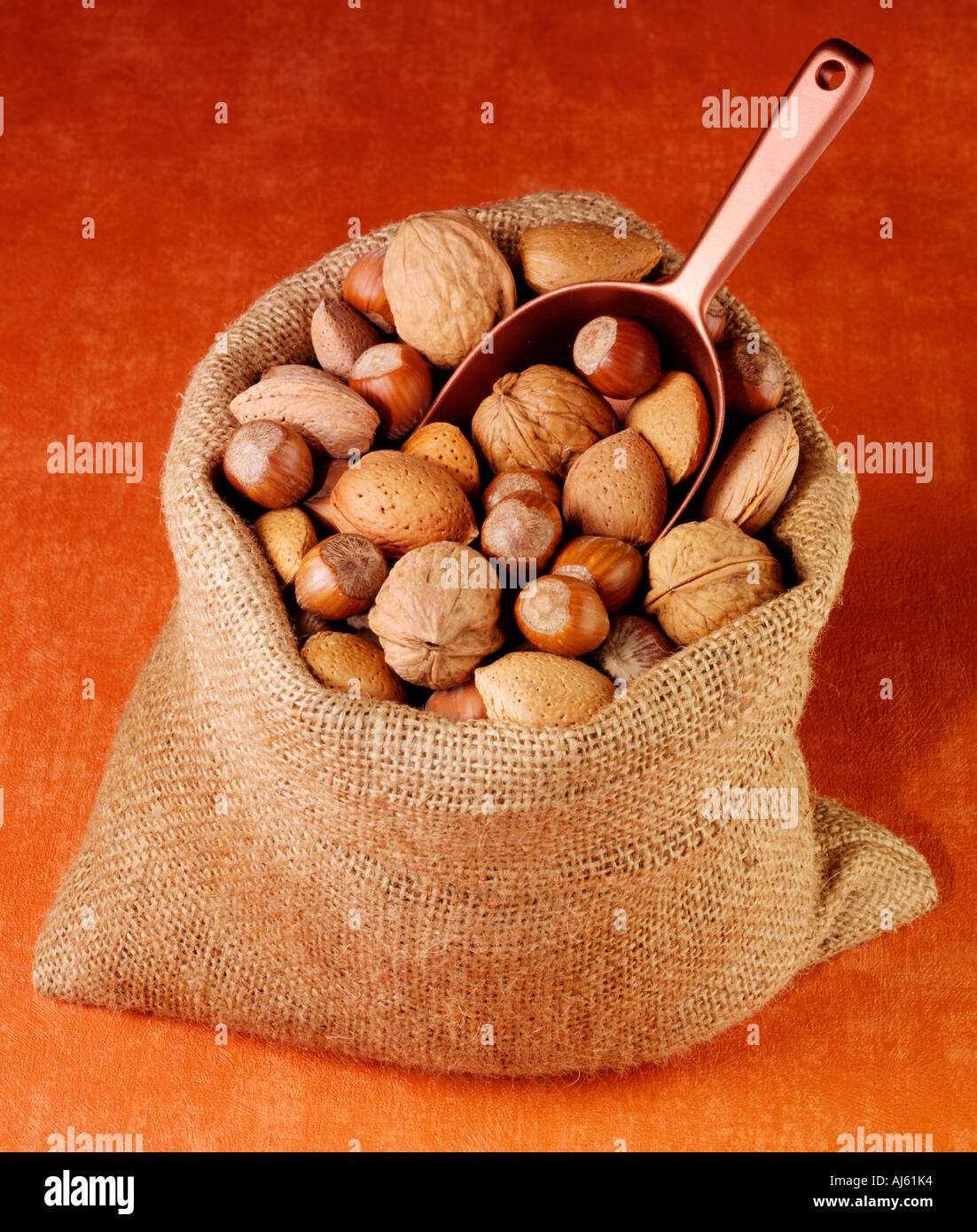 SACK OF MIXED NUTS Stock Photo