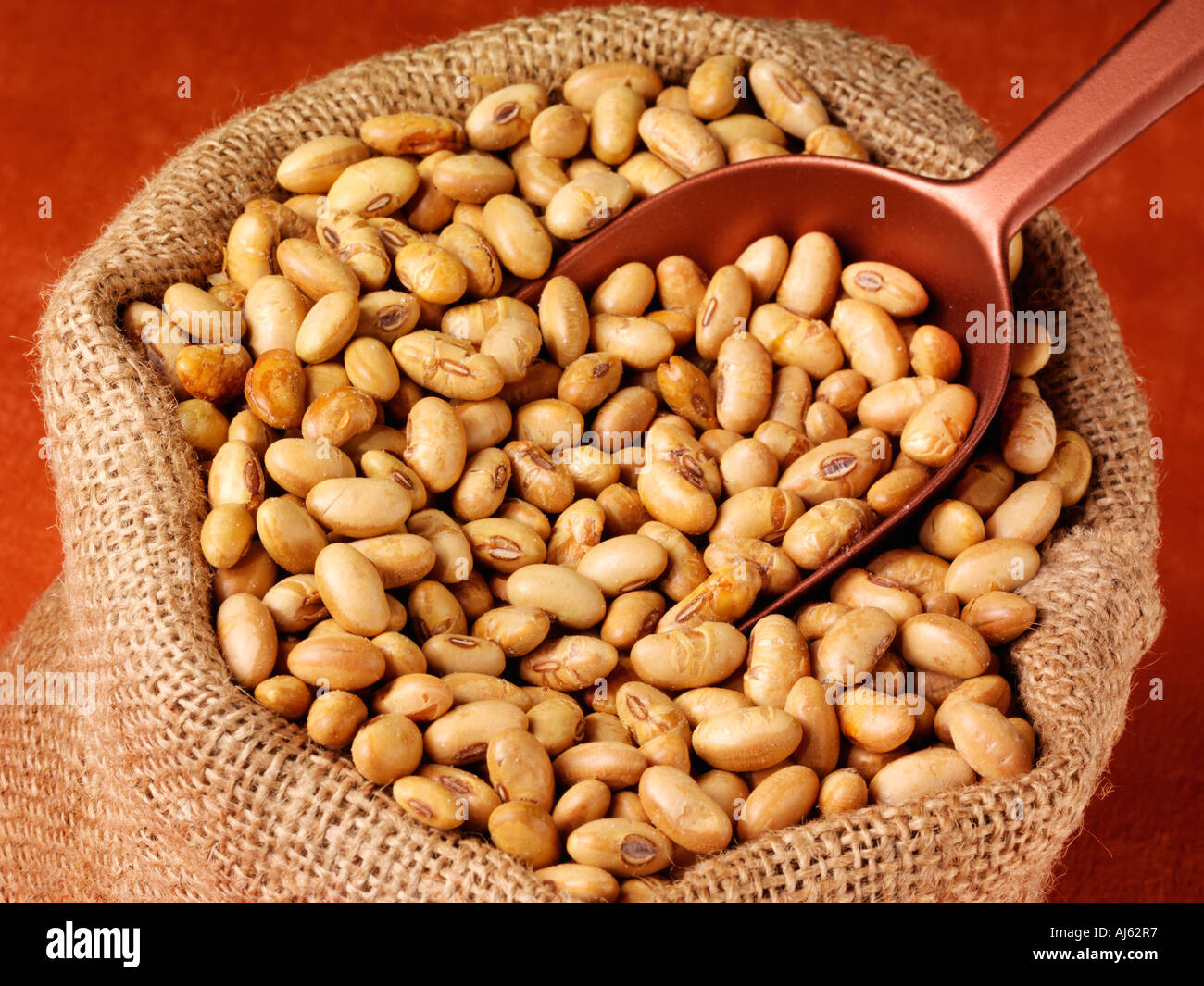 SACK OF ROASTED SOYA NUTS Stock Photo