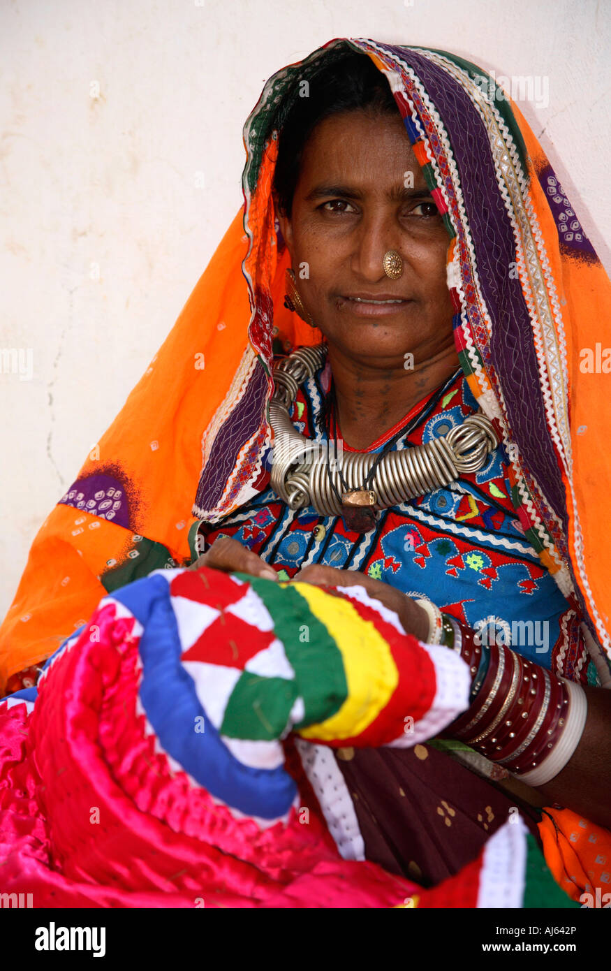 Portrait of Harijan Tribal woman in Ludia Village, nr Khavda, Kutch district, Gujarat, India Stock Photo
