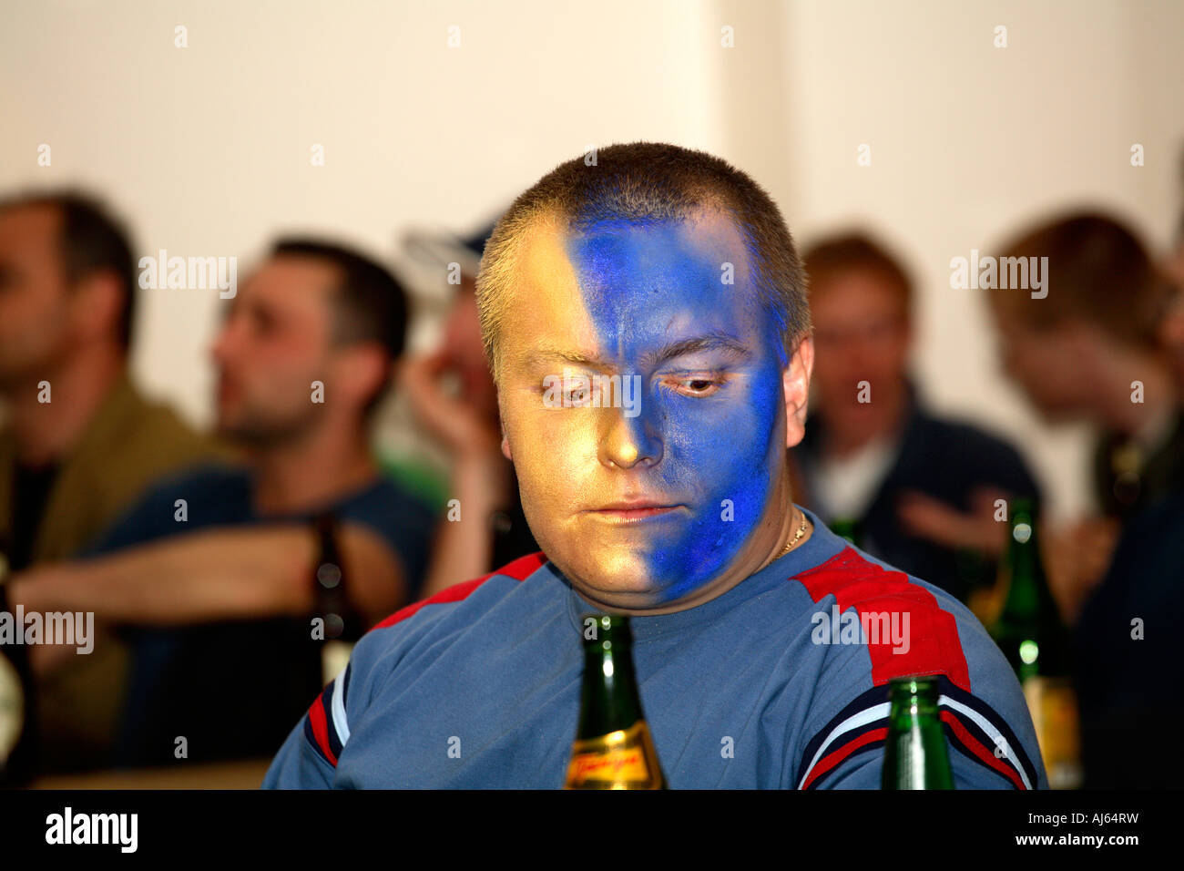 Ukrainian fan, Ukraine vs Switzerland, 2006 World Cup Finals, Ukrainian Social Club, Holland Park Avenue, London Stock Photo