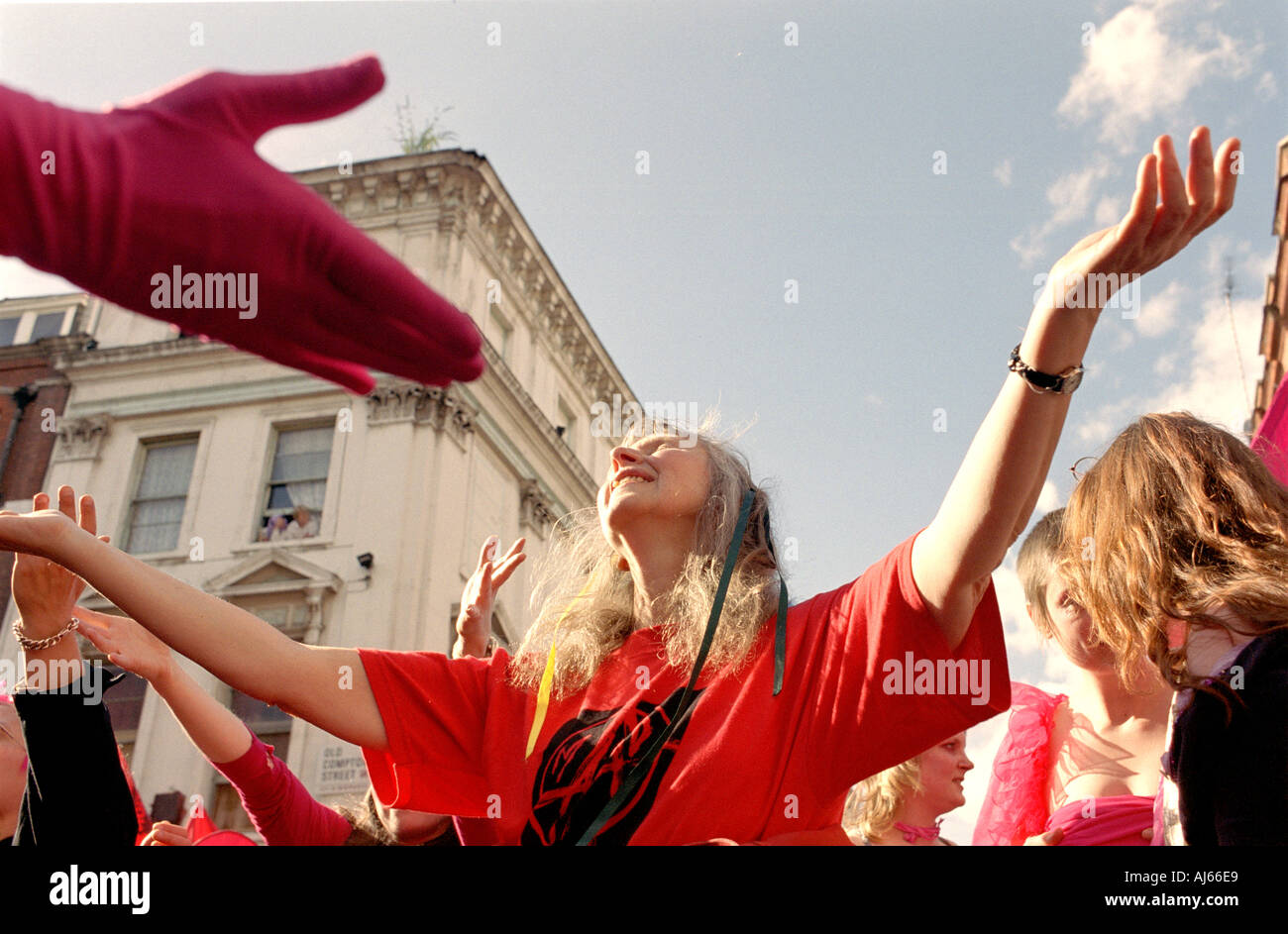 Woman Celebrates May Day in Soho London UK Stock Photo
