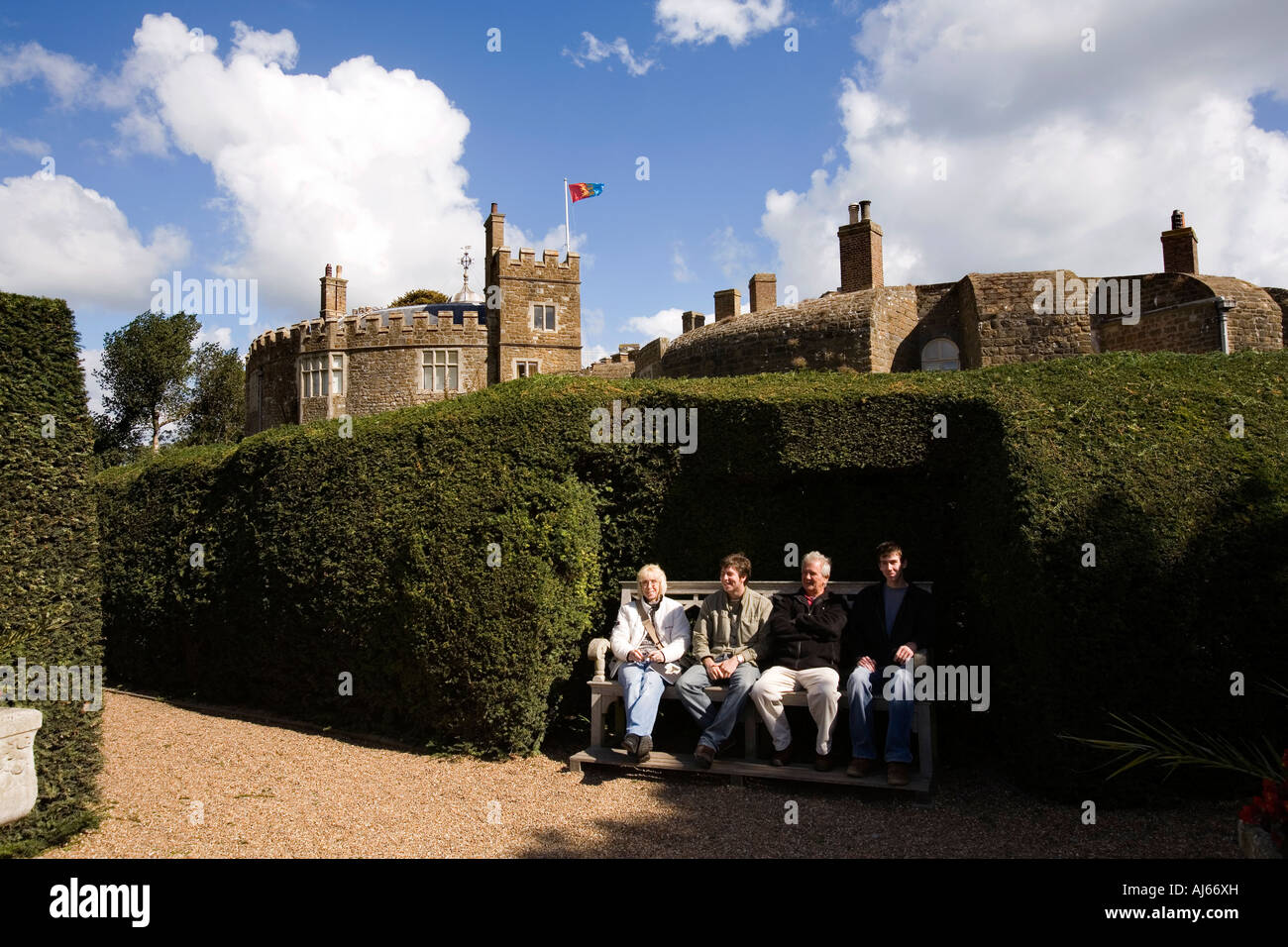 UK Kent Deal Walmer Castle family sat in the gardens Stock Photo