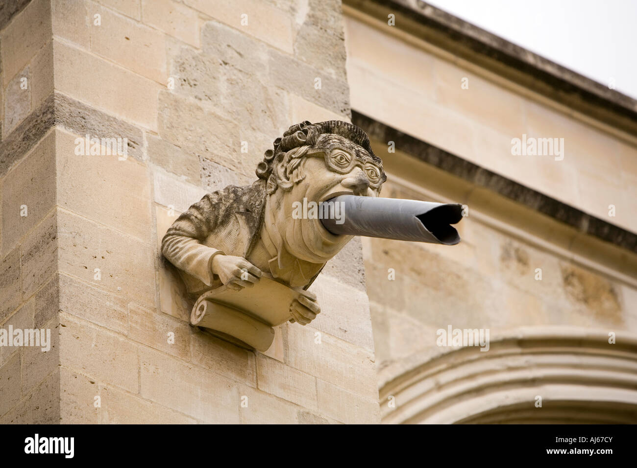 West Sussex Chichester Cathedral gargoyle depicting former Clerk to Chapter and barrister Clifford Hodgetts Stock Photo