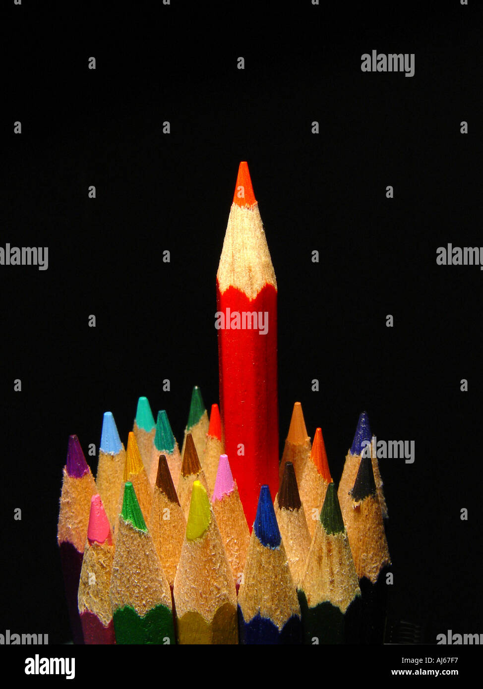 Outstanding colored pencil Symbol for the group leader Stock Photo