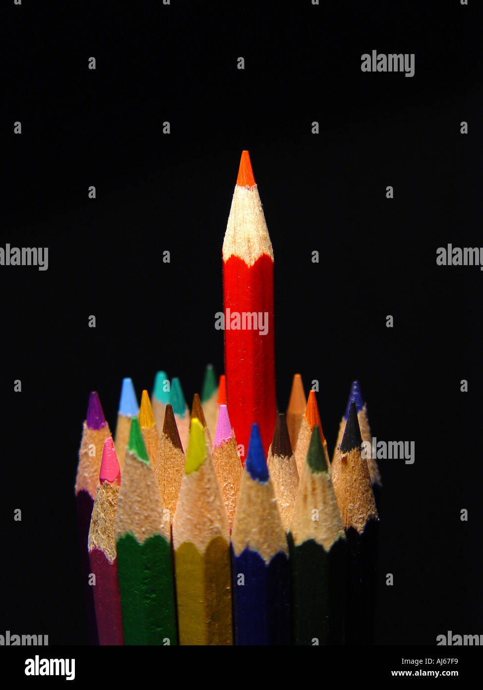 Outstanding colored pencil Symbol for the group leader Stock Photo
