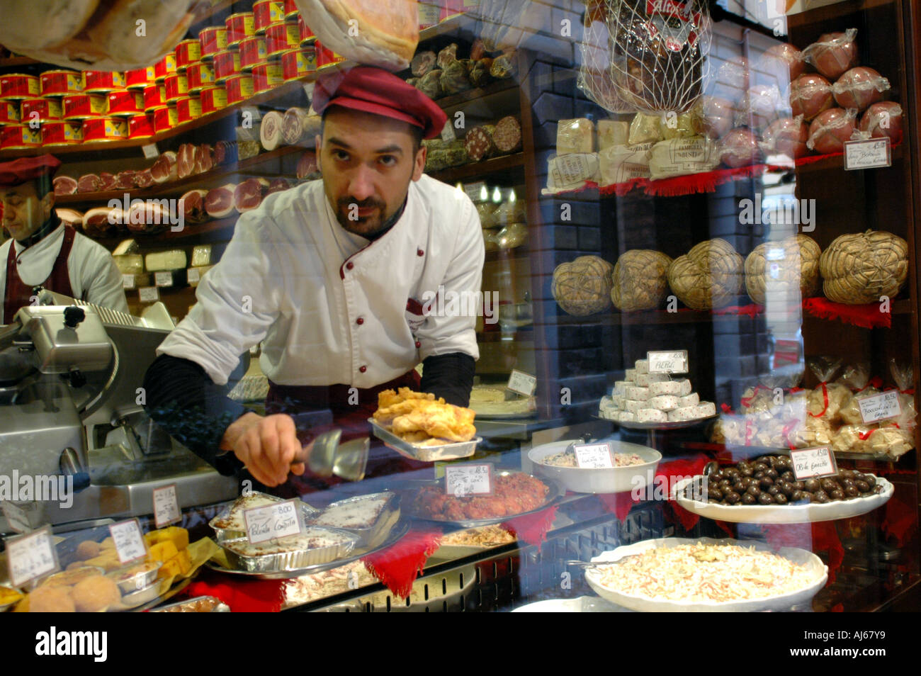The shop window of a deli in Bologna Emilia Romagna Italy Stock Photo