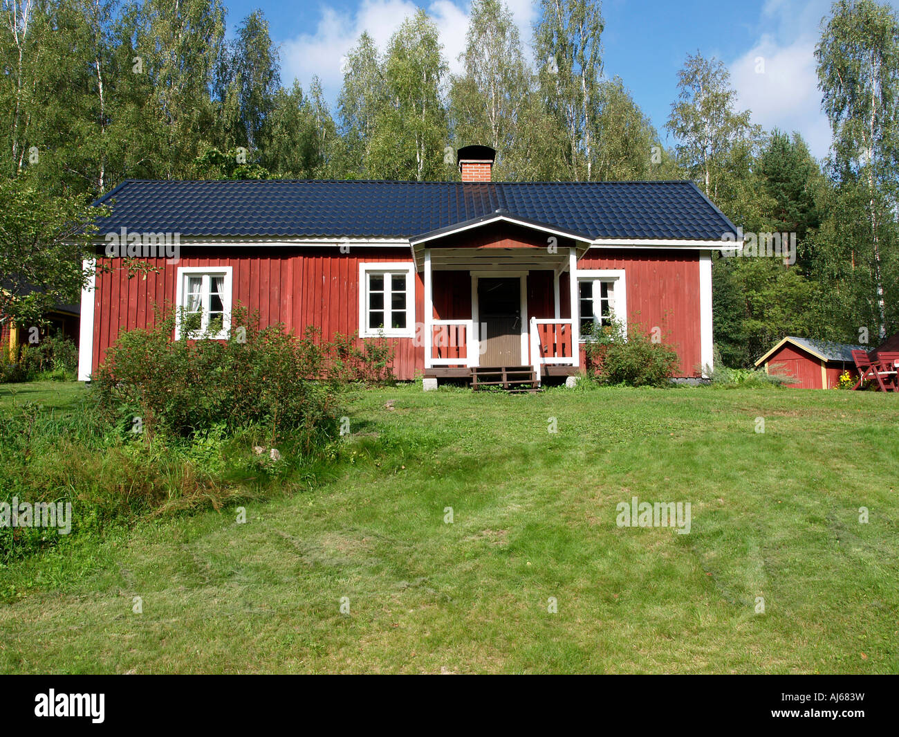 typical scandinavian red wooden timber house in Finland Stock Photo Alamy