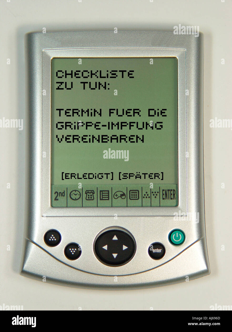 PDA als Symbol fuer modernes Terminmanagment bzw elektronische Terminvereinbarung z B fuer eine Grippeimpfung Stock Photo