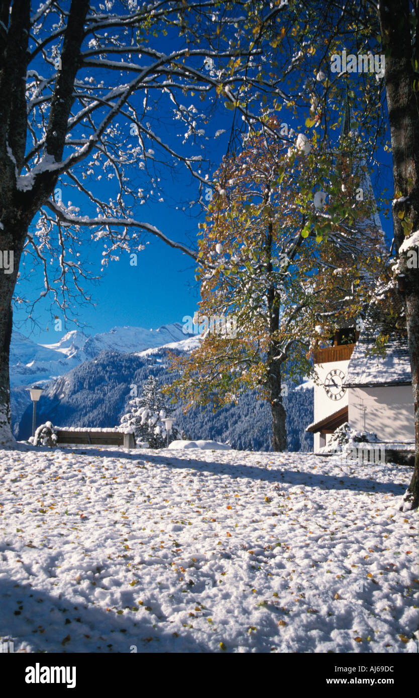 Early snowfall in October in Wengen Switzerland Stock Photo Alamy