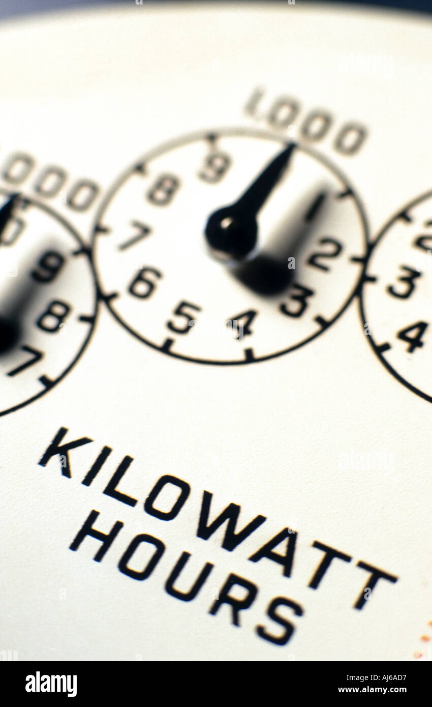 Electricity supply meter dials showing kilowatt hours Stock Photo Alamy