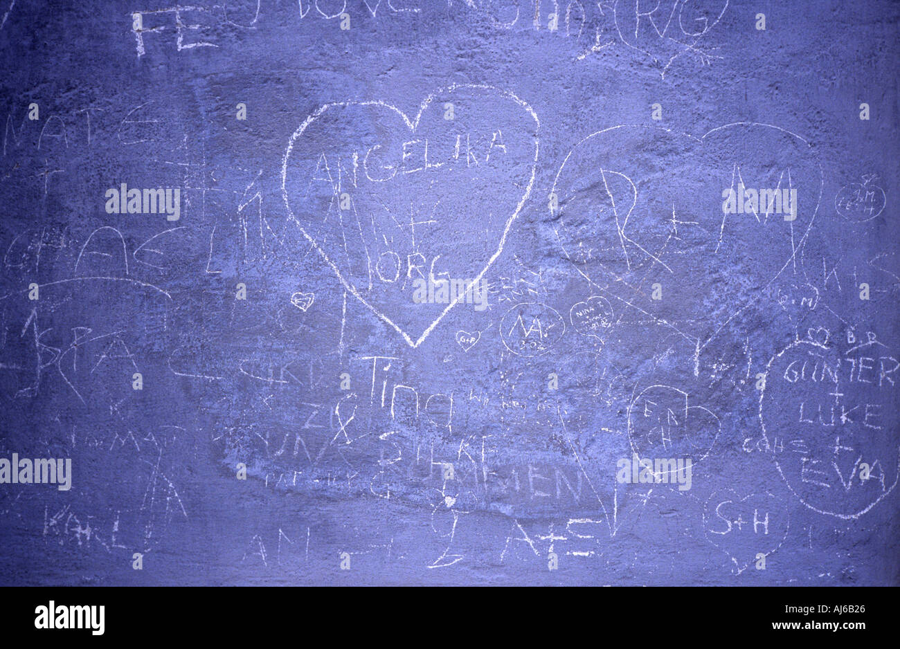 hearts and names engraved on a wall Stock Photo