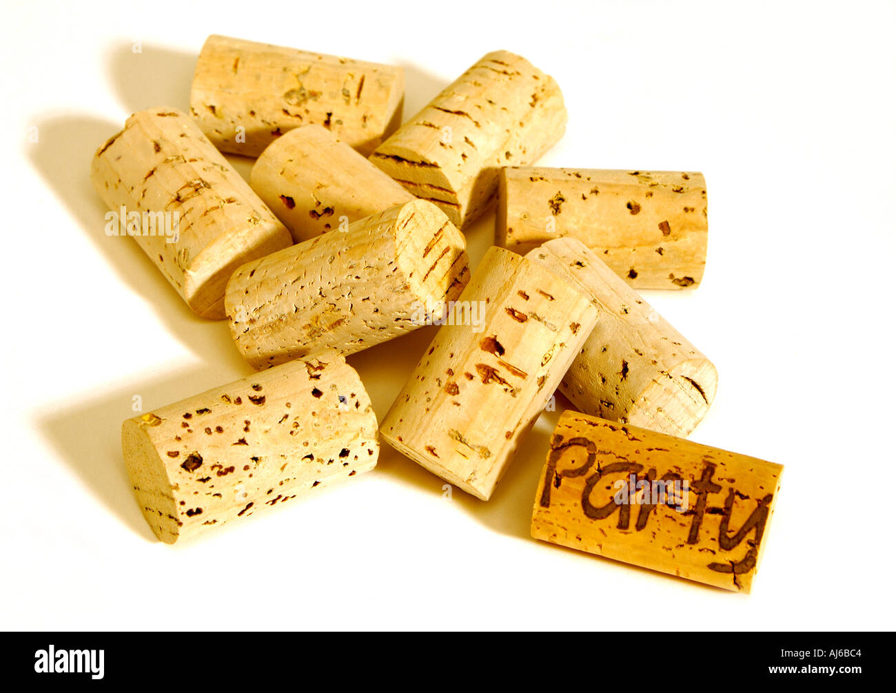Close up of Wine corks on white background Stock Photo