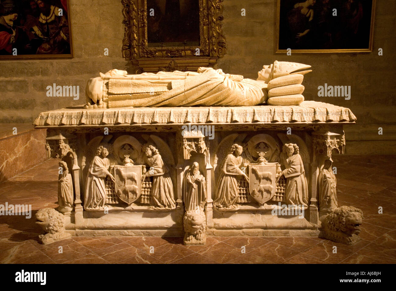 The Alabaster sepulchre of Cardinal Sir Juan de Cervantes Stock Photo