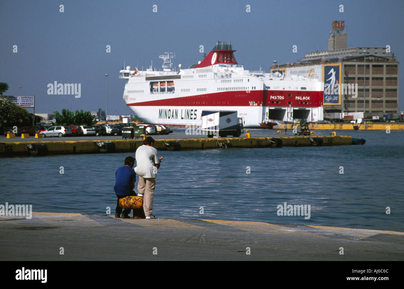 Foreing people waiting at Piraeus Port Greece Stock Photo