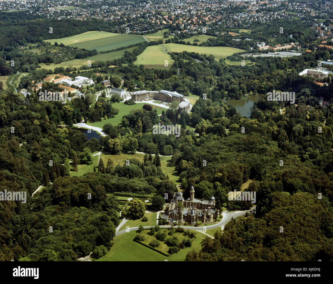 park Wilhelmshoehe with Castle and Loewenburg, Germany, Hesse, Cassel Stock Photo