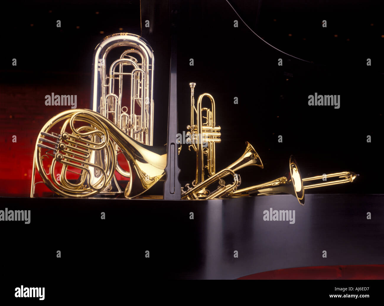Musical instruments horns in piano at Jones Hall Houston Texas Stock
