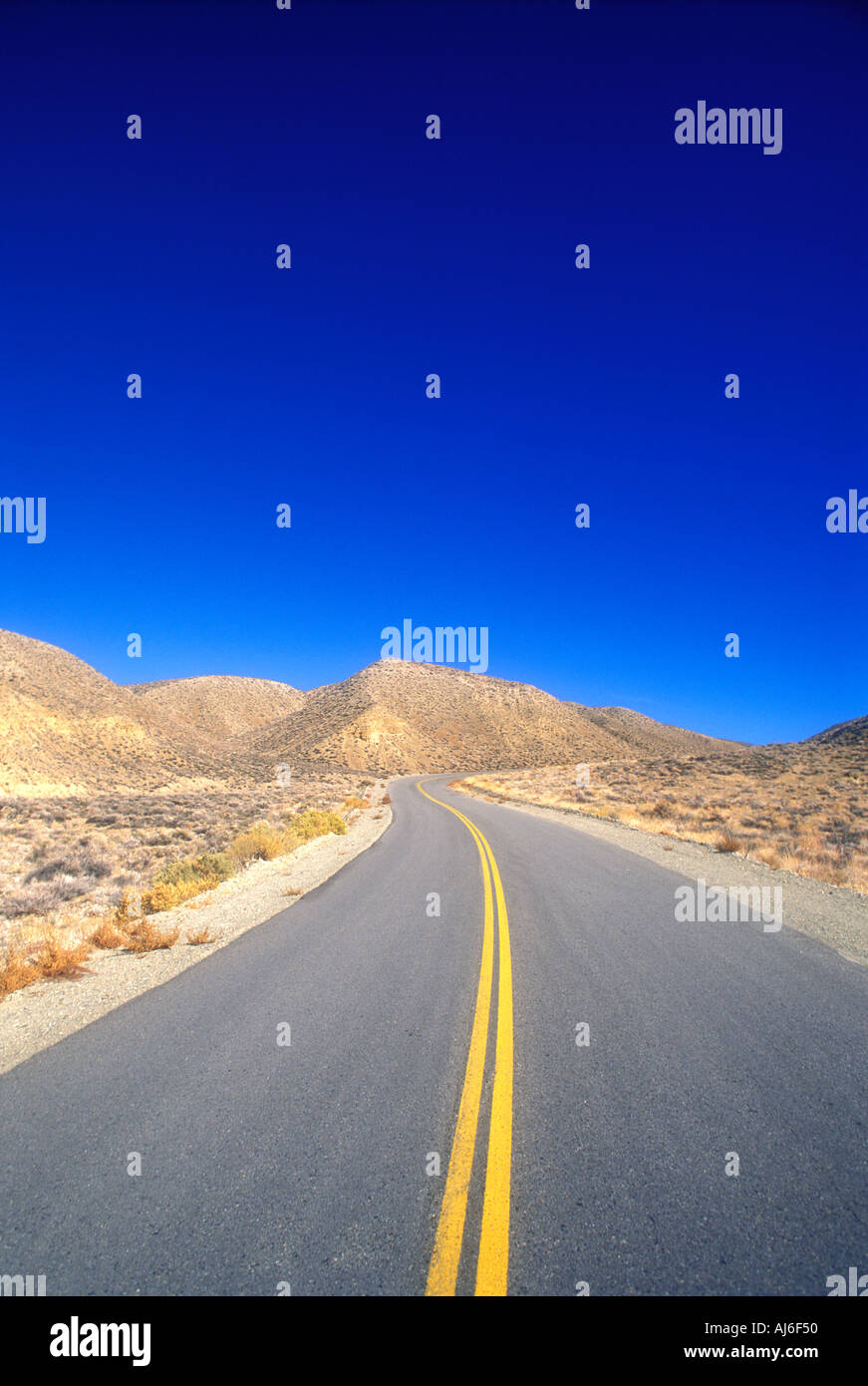 Empty road leading into the distance toward horizon Stock Photo