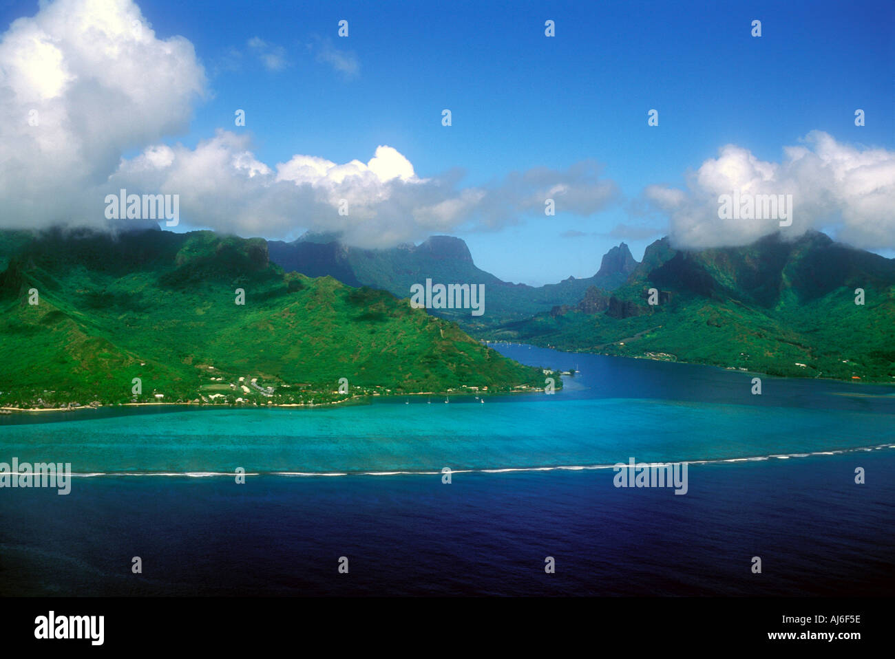 Aerial View Of The Island Of Moorea And Cooks Bay In Tahiti French