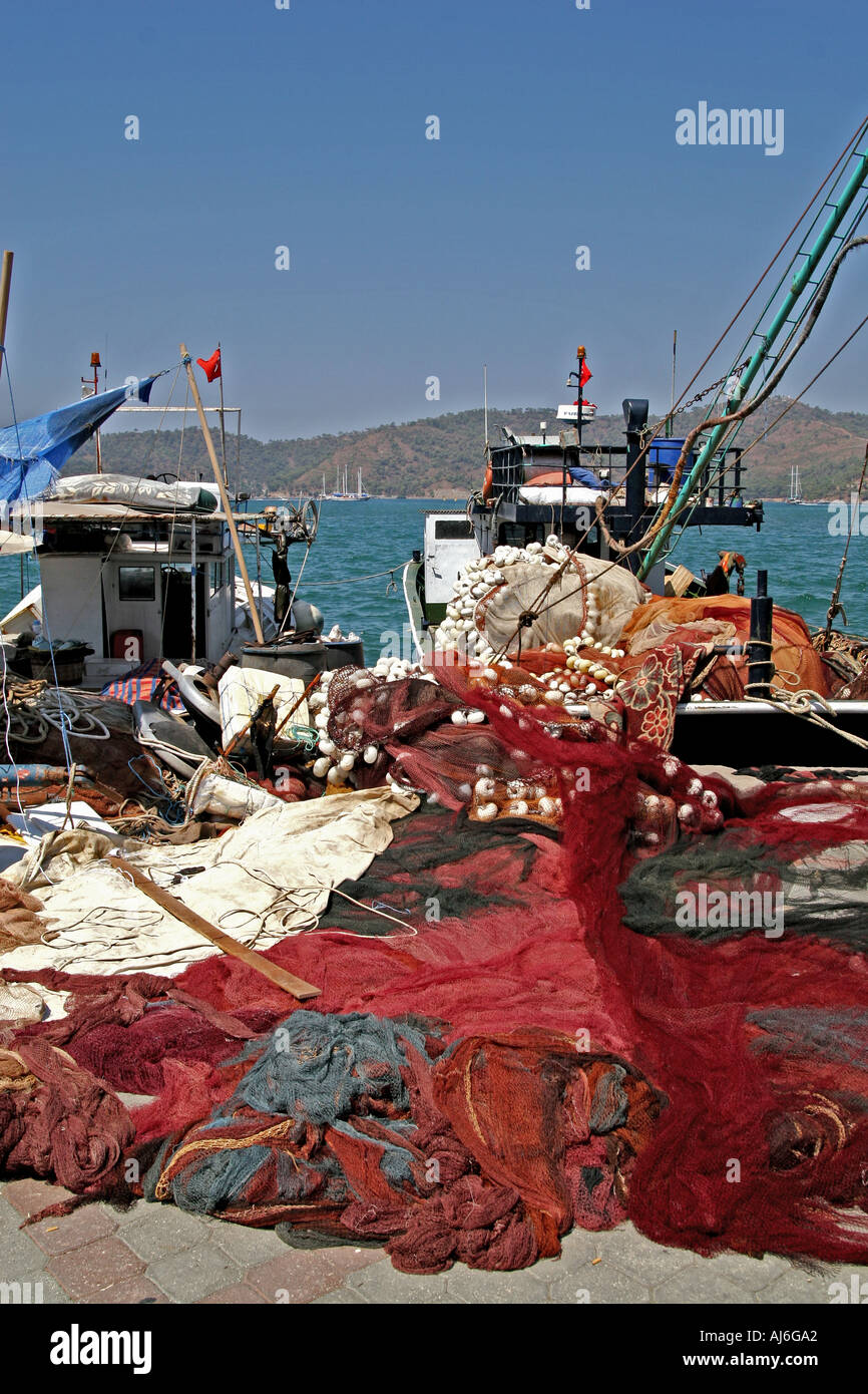 Fishing nets drying on the quay Fethiye Turkey  Stock Photo